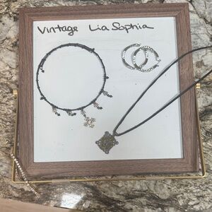 Lia Sophia Black and Silver Necklace Set